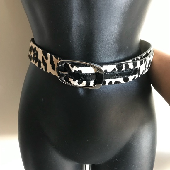 White House Black Market Belt Calf Hair Size S Black White
